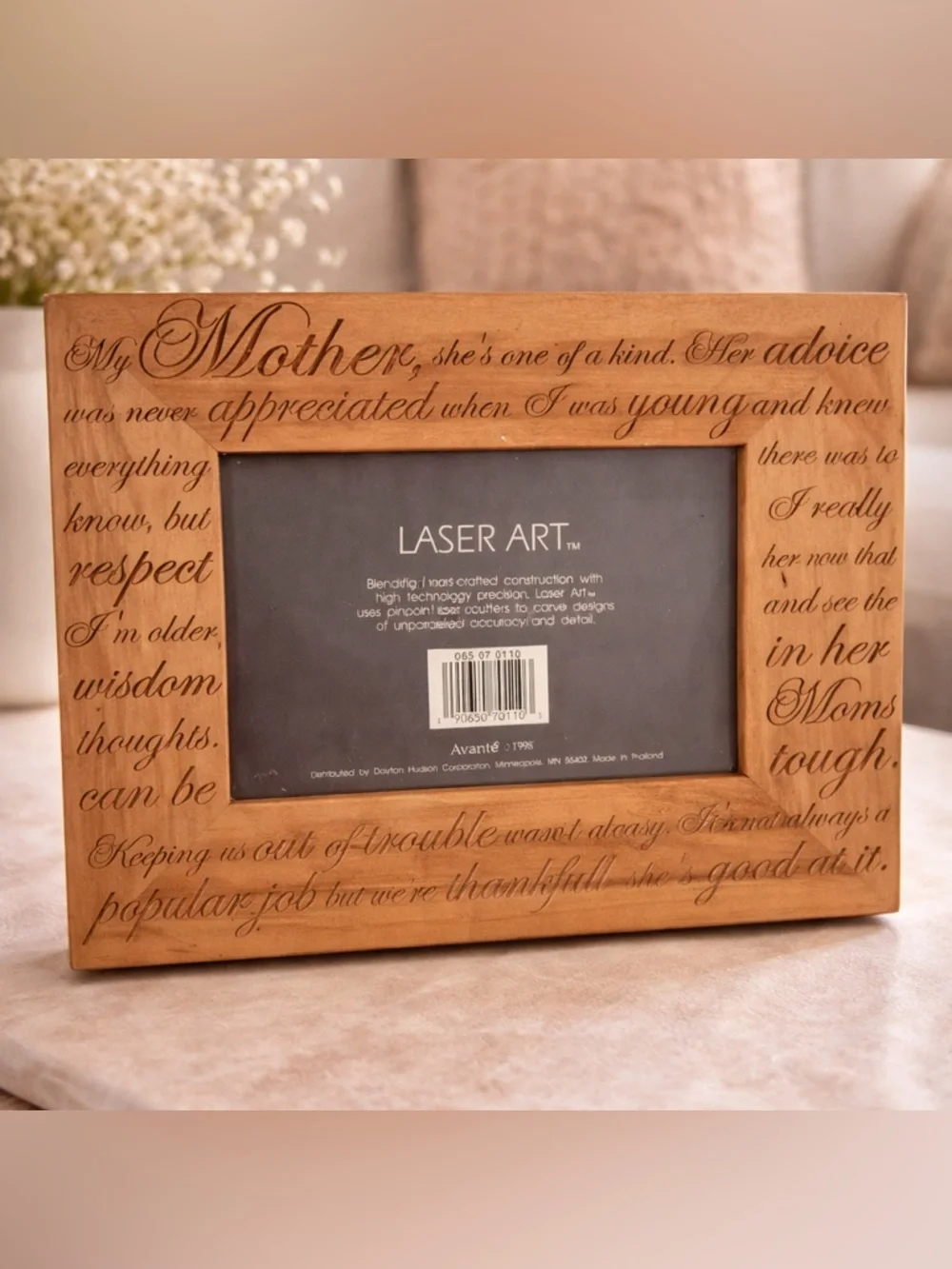 Laser Art “My Mother” Engraved Wood Picture Frame | 4x6 Photo | Avanti Gift